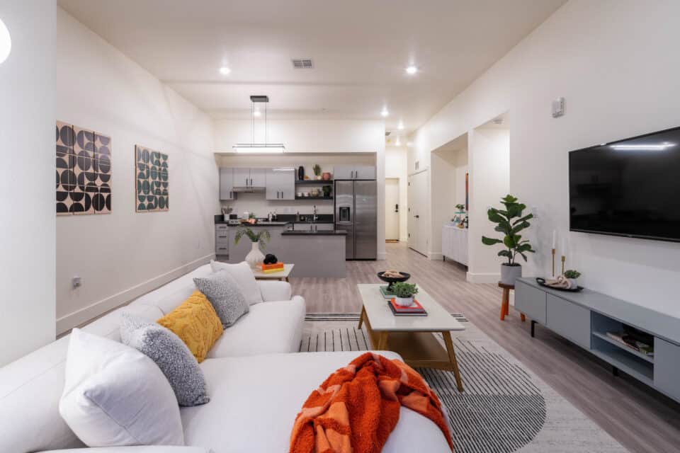 White Couch in Open Concept Apartment