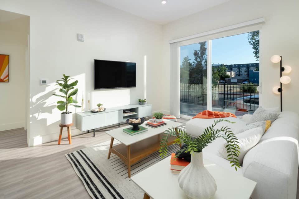 Spacious Living Room with TV Mounted